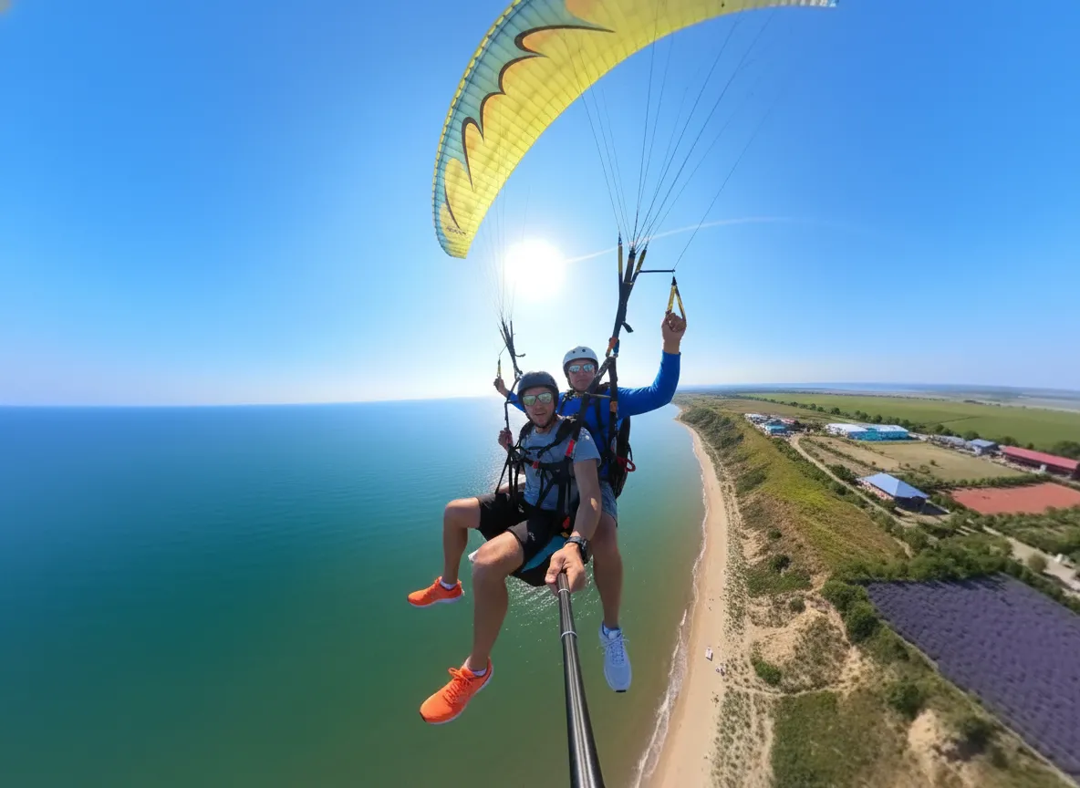 Параплан на фоне заката над морем - красивая панорама