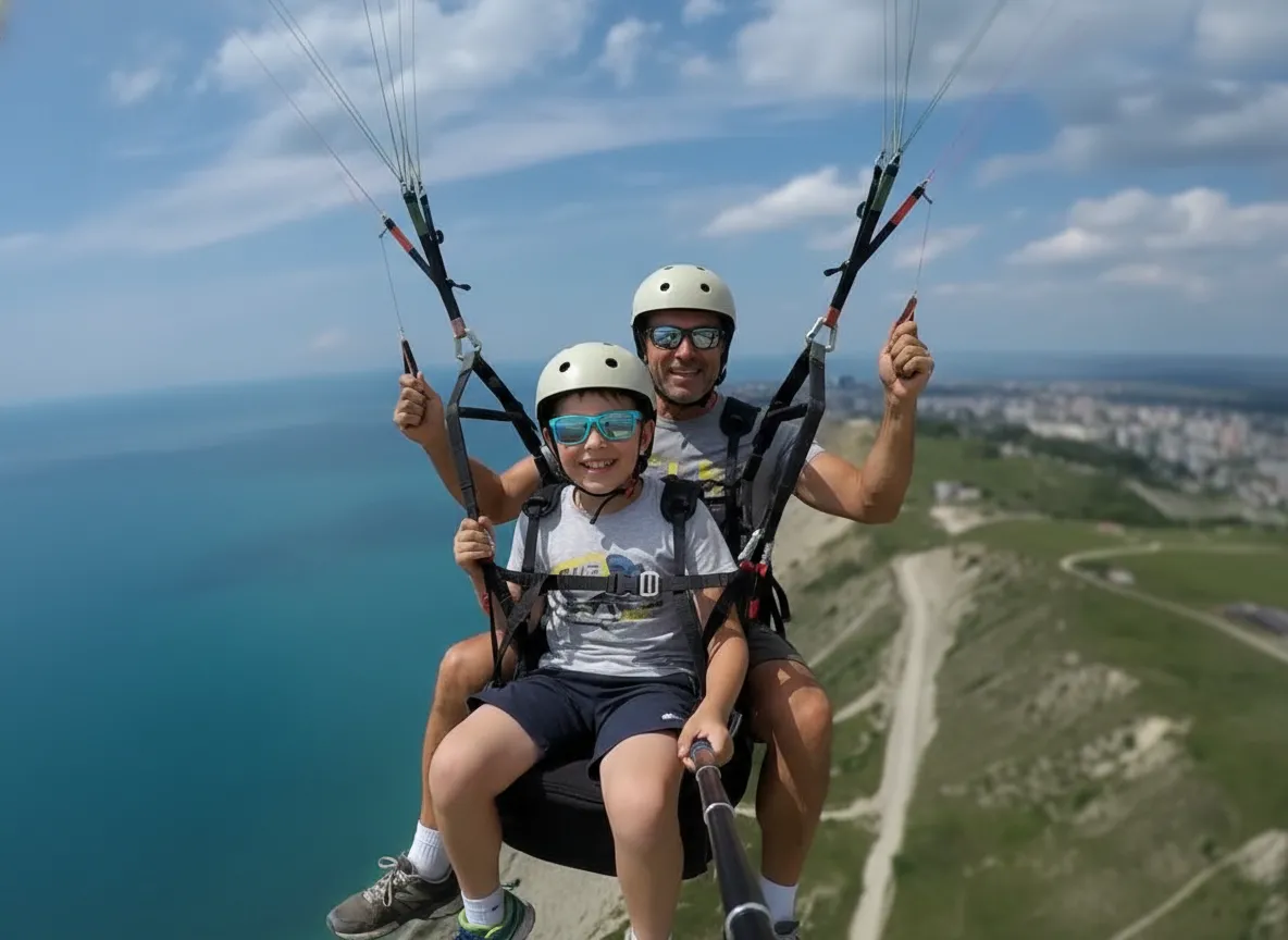 Крыло параплана крупным планом - яркие цвета снаряжения