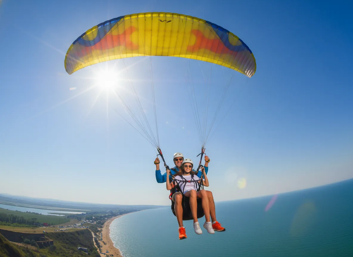 Полет на параплане в Голубицкой: вид на море и пляж с высоты птичьего полета